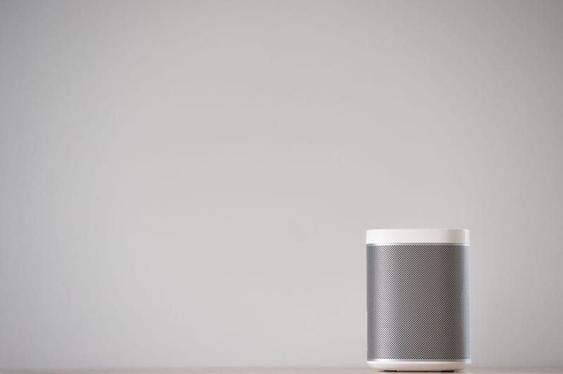 Smart speaker on a living room side table