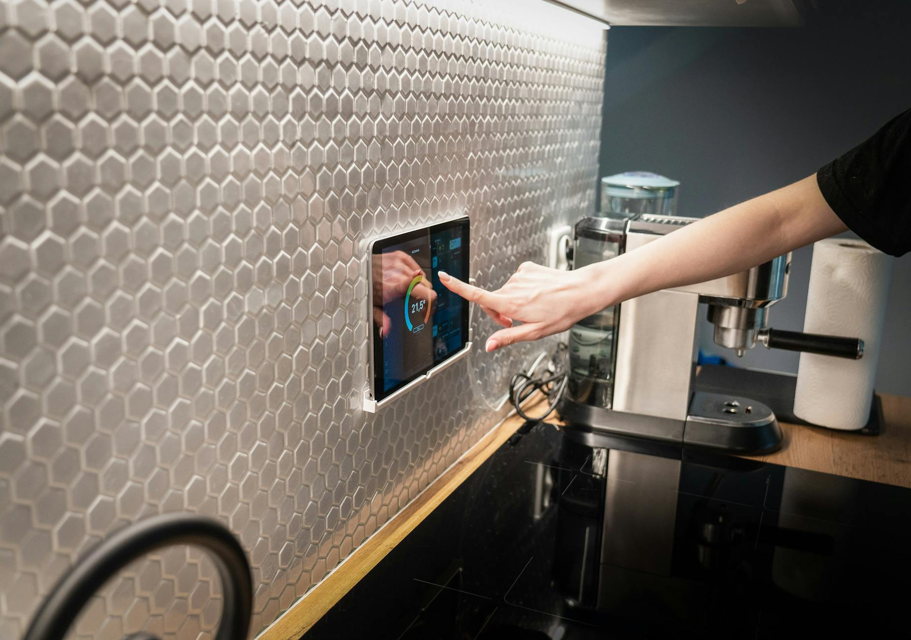 Tablet showing a smart home control dashboard